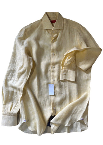 Isaia Men Linen Dress Shirt Yellow 41/16 New $675