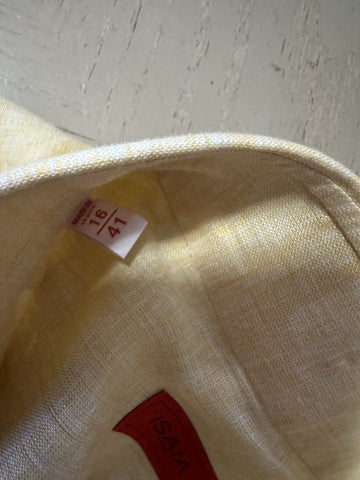 Isaia Men Linen Dress Shirt Yellow 41/16 New $675