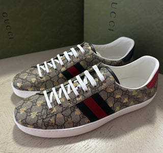 New Gucci Men GG Logo Bee Logo Canvas Leather Sneakers Beige 13.5 US/13 UK