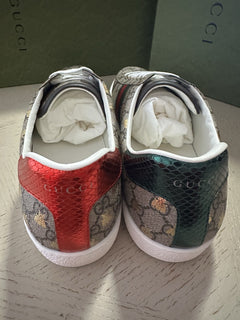 New Gucci Men GG Logo Bee Logo Canvas Leather Sneakers Beige 13.5 US/13 UK