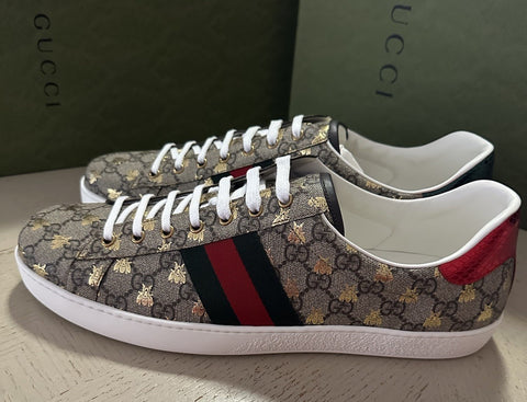New Gucci Men GG Logo Bee Logo Canvas Leather Sneakers Beige 13.5 US/13 UK