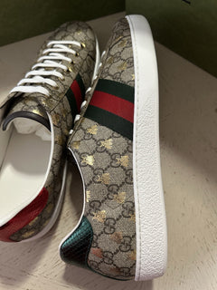 New Gucci Men GG Logo Bee Logo Canvas Leather Sneakers Beige 13.5 US/13 UK