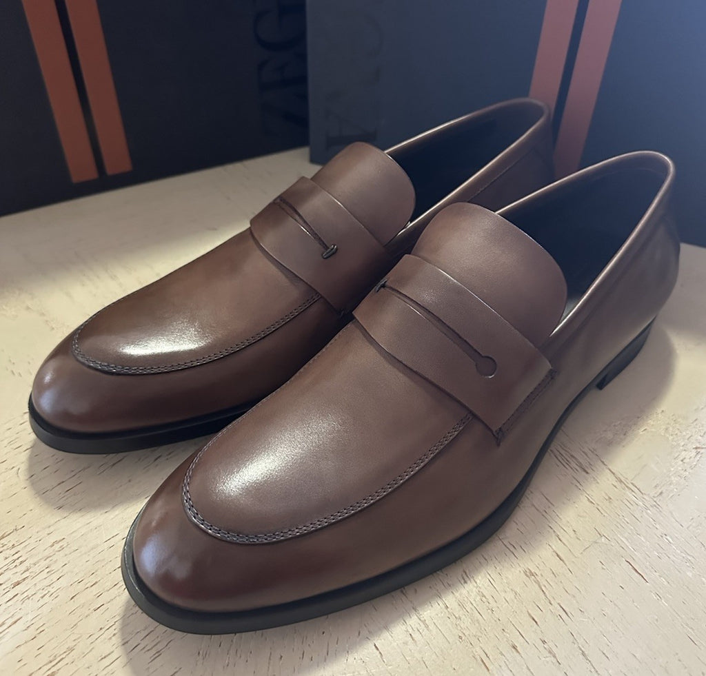 ZEGNA Leather Loafers Shoes Brown 10.5 US/43.5 Eu New $950