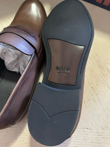 ZEGNA Leather Loafers Shoes Brown 10.5 US/43.5 Eu New $950