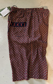 NWT $1280 Gucci Men Drawstring Gucci Print Short Pants Blue/Red/Mul 36 US/52 Eu
