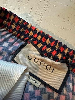 NWT $1280 Gucci Men Drawstring Gucci Print Short Pants Blue/Red/Mul 36 US/52 Eu