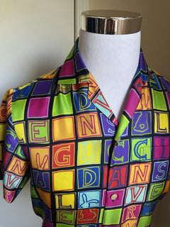 New $1400 Gucci Men’s Short Sleeve Silk Shirt Black/Red/yellow/MC Size 44/S