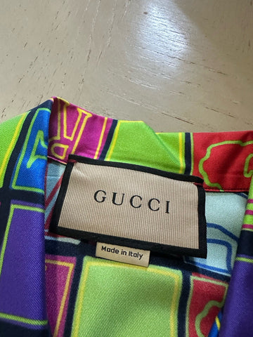 New $1400 Gucci Men’s Short Sleeve Silk Shirt Black/Red/yellow/MC Size 44/S