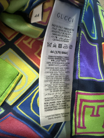 New $1400 Gucci Men’s Short Sleeve Silk Shirt Black/Red/yellow/MC Size 44/S