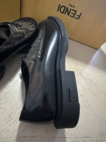 Fendi Derby FF Monogram Leather/Canvas Shoes Black/Brown 11 US/44 Eu New $995