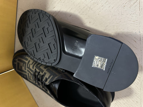 Fendi Derby FF Monogram Leather/Canvas Shoes Black/Brown 11 US/44 Eu New $995