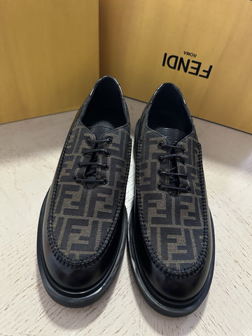 Fendi Derby FF Monogram Leather/Canvas Shoes Black/Brown 11 US/44 Eu New $995