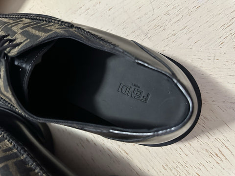 Fendi Derby FF Monogram Leather/Canvas Shoes Black/Brown 11 US/44 Eu New $995