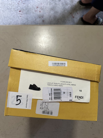 Fendi Derby FF Monogram Leather/Canvas Shoes Black/Brown 11 US/44 Eu New $995