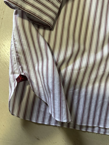 New $525 Isaia Men’s Shirt White Red Striped Size M