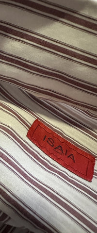 New $525 Isaia Men’s Shirt White Red Striped Size M