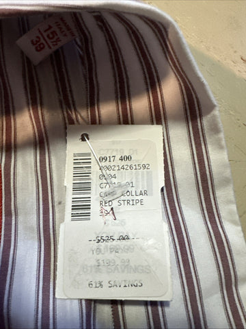 New $525 Isaia Men’s Shirt White Red Striped Size M