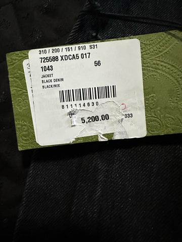 New $5200 Gucci Men Denim Jacket Coat Black 44 US/56 Eu 725588