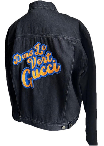 New $5200 Gucci Men Denim Jacket Coat Black 44 US/56 Eu 725588