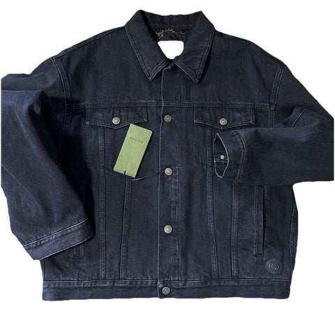 New $5200 Gucci Men Denim Jacket Coat Black 44 US/56 Eu 725588