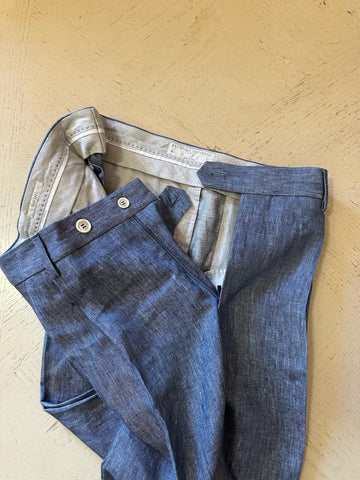 NWT $4995 BRUNELLO CUCINELLI Linen Classic-Fit Suit DENIM BLUE 44R US/54R Eu