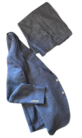 NWT $4995 BRUNELLO CUCINELLI Linen Classic-Fit Suit DENIM BLUE 44R US/54R Eu
