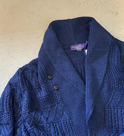 NWT $2495 Ralph Lauren Purple Label Shawl Collar Self-Tie Sweater Navy XL İtalya