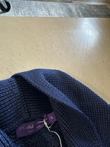 NWT $2495 Ralph Lauren Purple Label Shawl Collar Self-Tie Sweater Navy XL İtalya