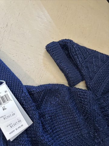 NWT $2495 Ralph Lauren Purple Label Shawl Collar Self-Tie Sweater Navy XL İtalya