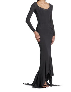New $5995 DOLCE&GABBANA Sheer Long-Sleeve Gown Dress Gray 40 ( 6 ) Italy