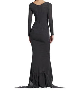 New $5995 DOLCE&GABBANA Sheer Long-Sleeve Gown Dress Gray 40 ( 6 ) Italy