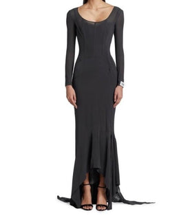 New $5995 DOLCE&GABBANA Sheer Long-Sleeve Gown Dress Gray 40 ( 6 ) Italy
