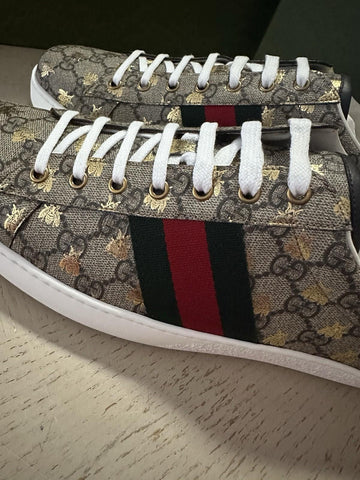 New Gucci Men GG Logo Bee Logo Canvas Leather Sneakers Beige 15.5 US/15 UK