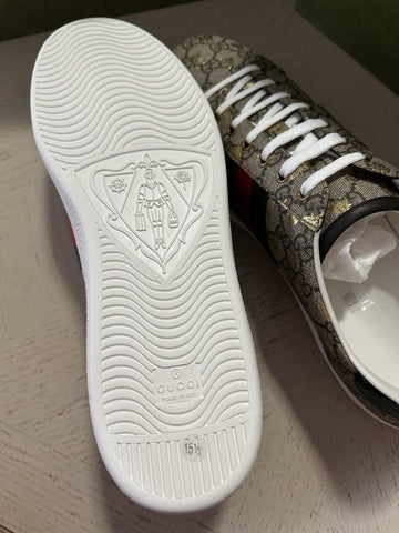 New Gucci Men GG Logo Bee Logo Canvas Leather Sneakers Beige 15.5 US/15 UK