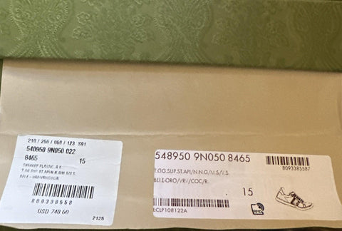 New Gucci Men GG Logo Bee Logo Canvas Leather Sneakers Beige 15.5 US/15 UK