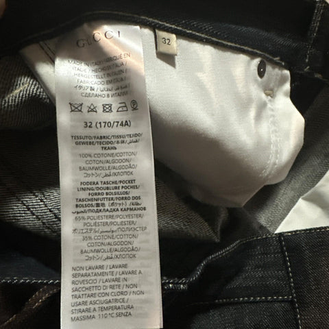 NWT $1500 Gucci Men Indigo Raw Denim Short Jeans Pants DK Blue 32 US/48 Eu