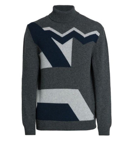 NWT $3095 Kiton Cashmere Intarsia Sweater Dark Gray Size 48/S Italy