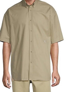 New Burberry Men’s Oversized Cotton Button-Front Shirt Color HUNTER  XL Italy