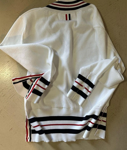 NWT $1250 Thom Browne Men V-neck Versity Stripe Sweater White Size 3 ( L ) Italy