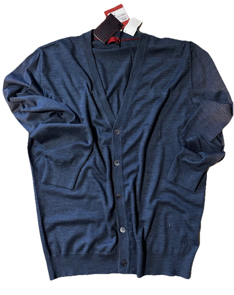 New $975 Isaia Men Merino Wool Cardigan Sweater Navy Size XL
