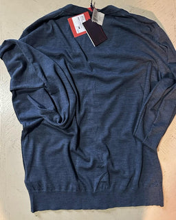 New $975 Isaia Men Merino Wool Cardigan Sweater Navy Size XL