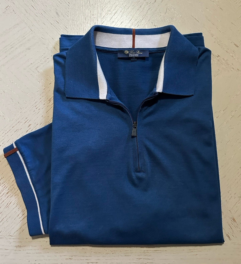 $1050 Loro Piana Men Zipper Polo Shirt  BLUE Size M Italy