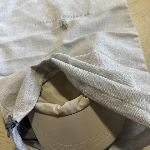 NWT Brunello Cucinelli Men Logo Print Baseball Cap Hat Cream Size L
