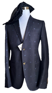 NWT $3700 Gucci Men Bee Heart Tone Wool Suit Navy 46R US/56R Eu