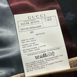 NWT $3700 Gucci Men Bee Heart Tone Wool Suit Navy 46R US/56R Eu
