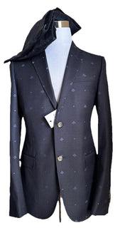 NWT $3700 Gucci Men Bee Heart Tone Wool Suit Navy 46R US/56R Eu