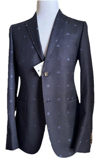 NWT $3700 Gucci Men Bee Heart Tone Wool Suit Navy 46R US/56R Eu