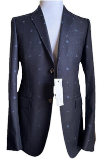 NWT $3700 Gucci Men Bee Heart Tone Wool Suit Navy 46R US/56R Eu