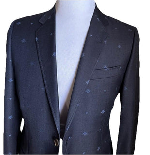 NWT $3700 Gucci Men Bee Heart Tone Wool Suit Navy 46R US/56R Eu