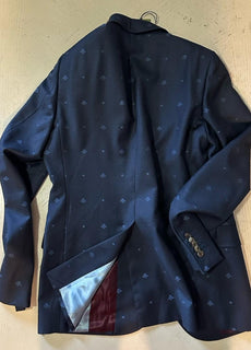 NWT $3700 Gucci Men Bee Heart Tone Wool Suit Navy 46R US/56R Eu